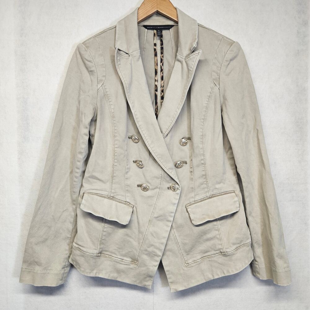 White House Black Market Double Breasted Utility Jacket khaki Size 6
